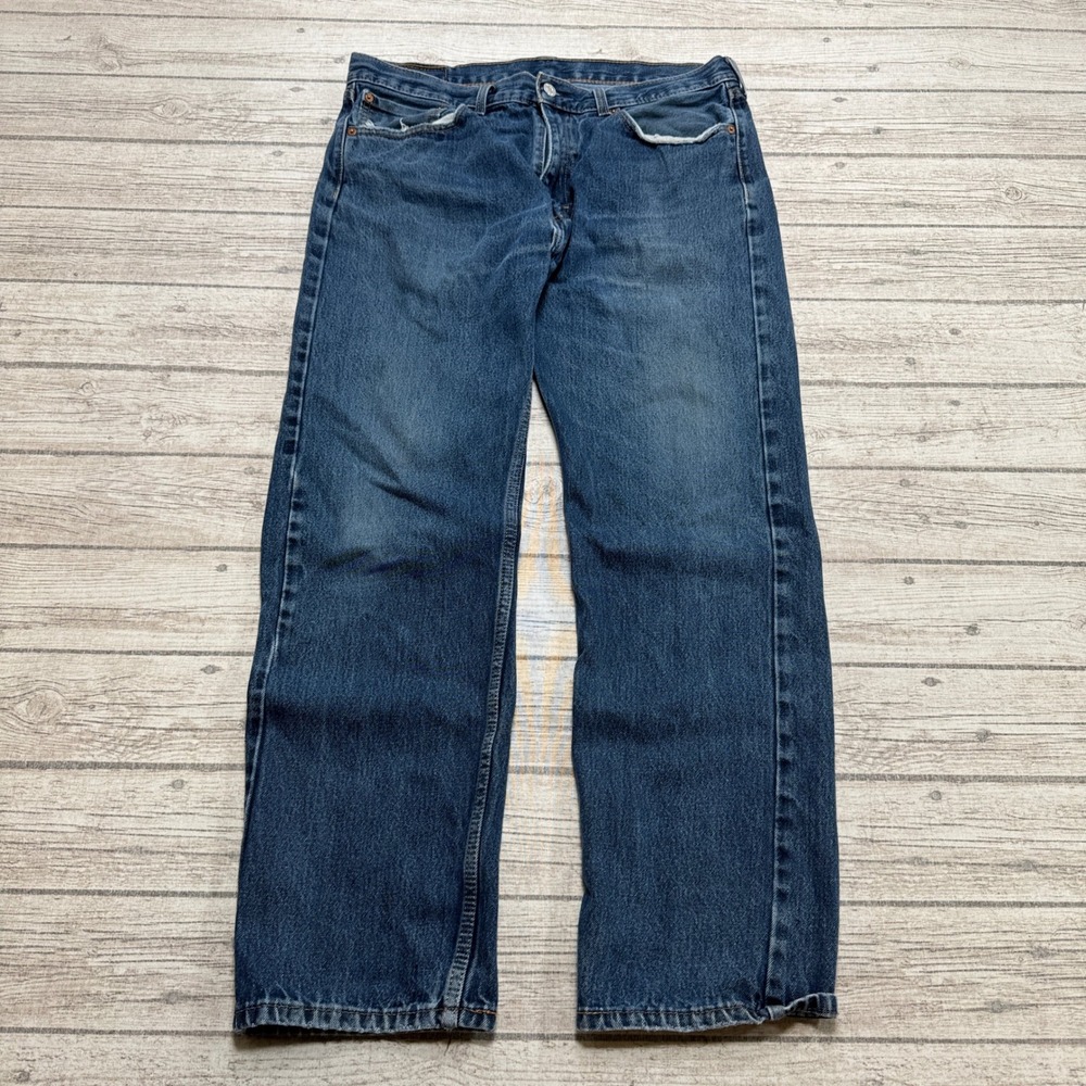 Levi's 505 Jeans Men's 36x32 Blue Straight Leg Denim Workwear Distressed Cotton